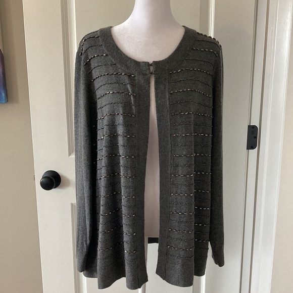 Talbots 2X petite open cardigan gray crewneck - Picture 4 of 14